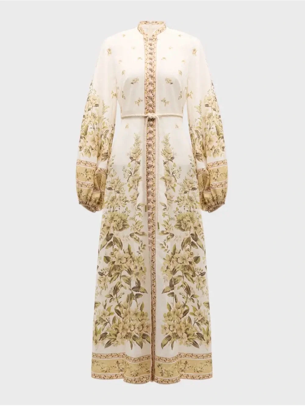 Zimmermann Cream Maxi Dress 1 with Olive and Pink Floral Trim (US 4-6 or Small) - Picture 1 of 5